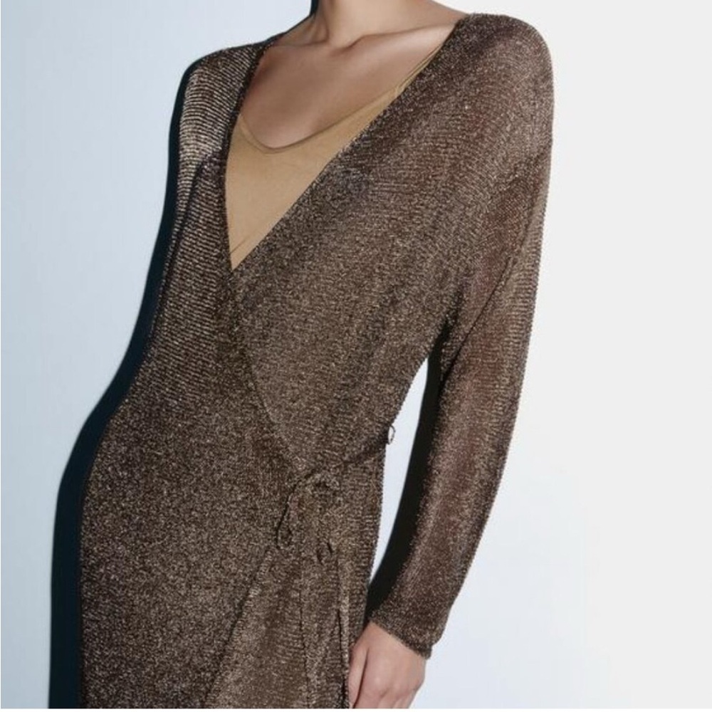 Zara Gold Metallic Wrap Dress